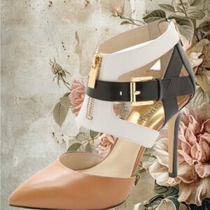 Michael Kors Anya Optic
White Black Suntan Zip Pointed Toe Heel Pumps 9🔥